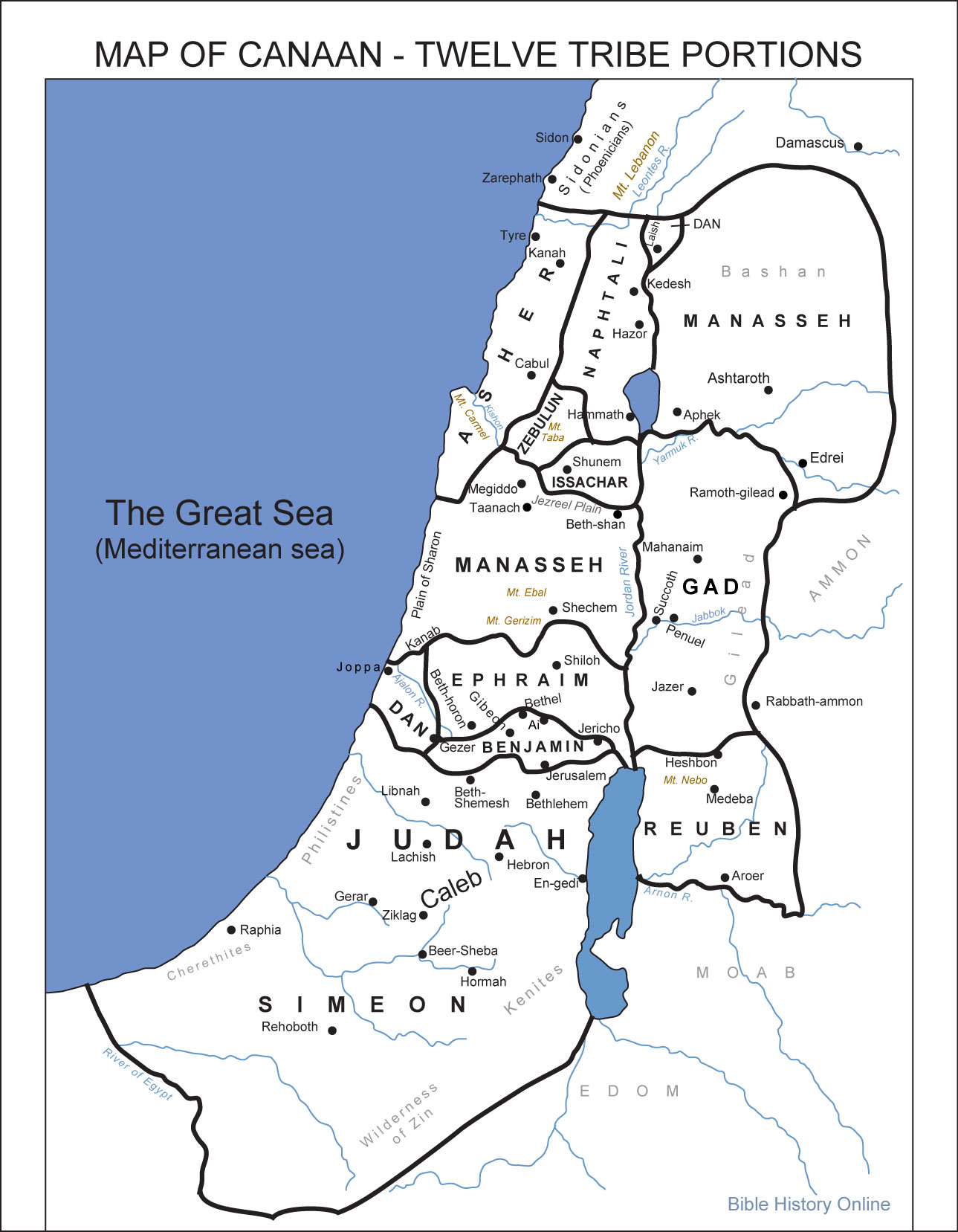 Map of Division of Land of Canaan to Tribes of Israel